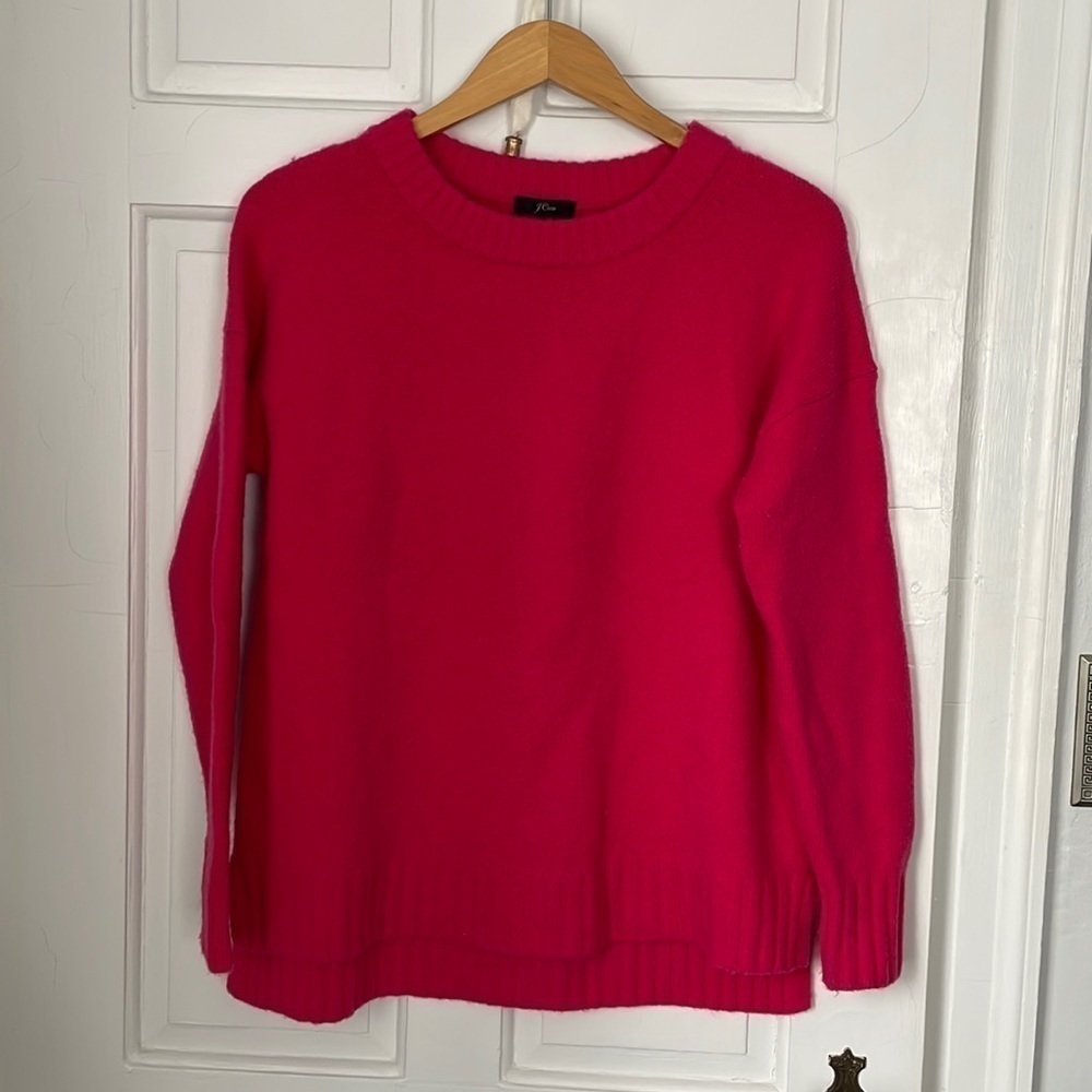 J. Crew Bright Pink Wool Blend Oversized Sweater Supersoft Yarn